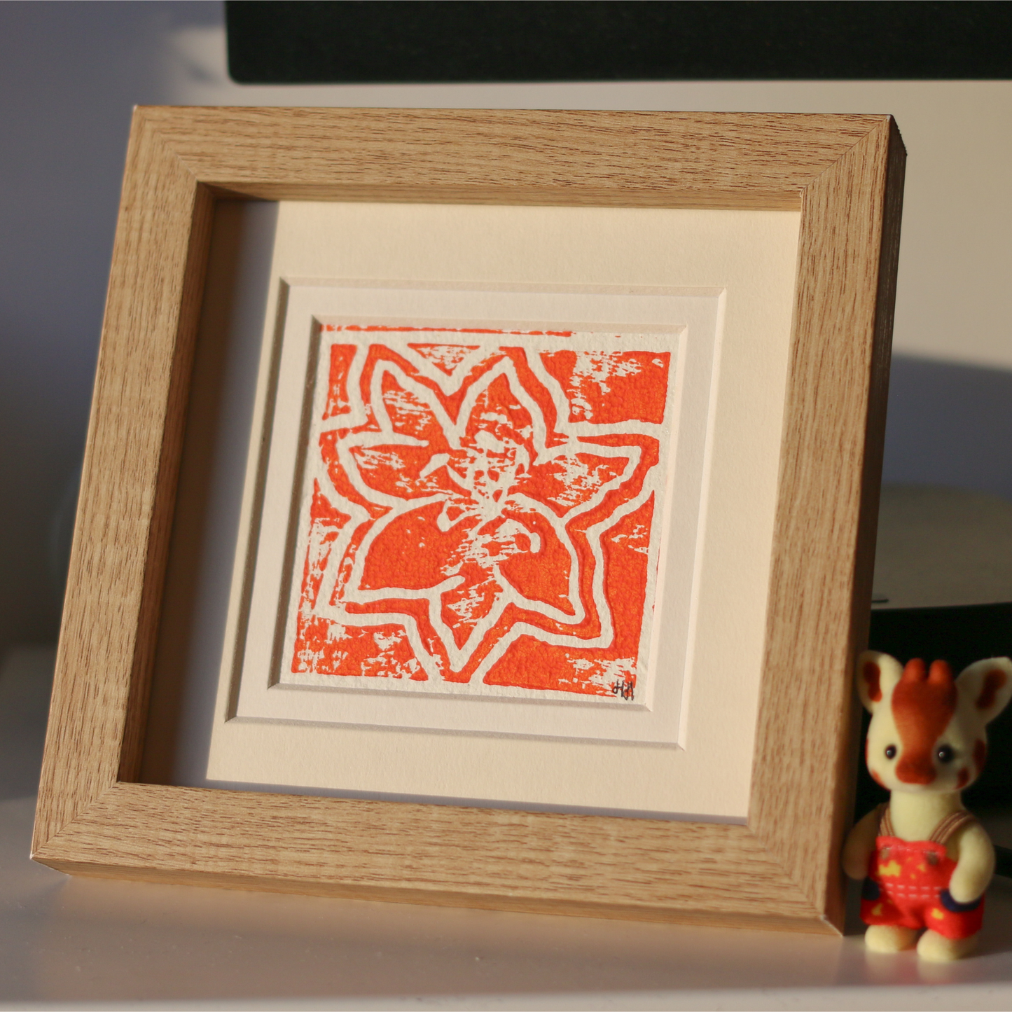 Lino Print Framed Original – Orange Lily