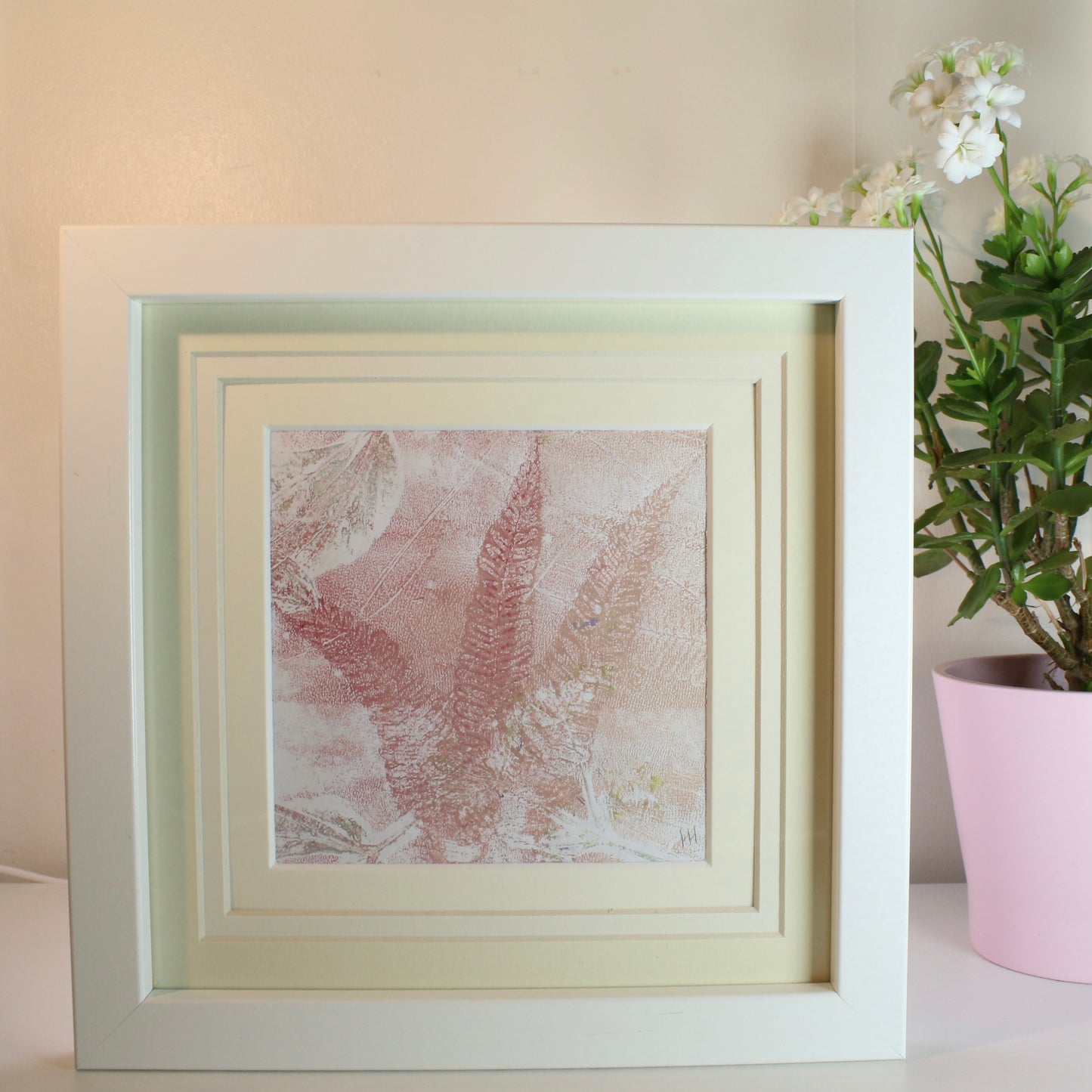 06 Original Pink Fern Art Piece Unframed Mounted