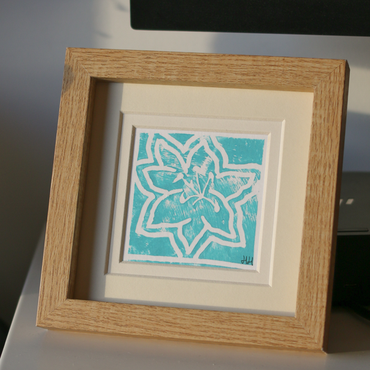 Lino Print Framed Original – Blue Lily