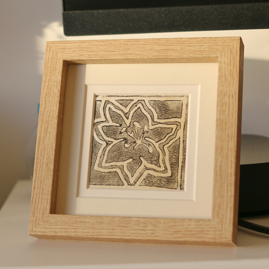 Lino Print Framed Original – Golden Lily