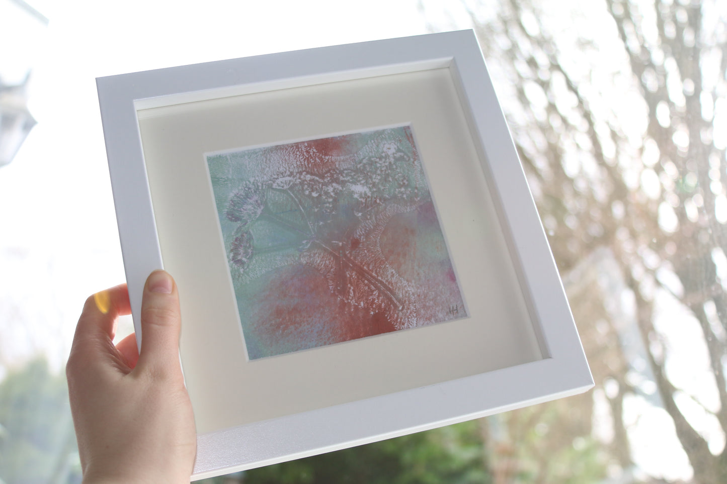 07 Original Green-Red Floral Art Piece Unframed Mounted