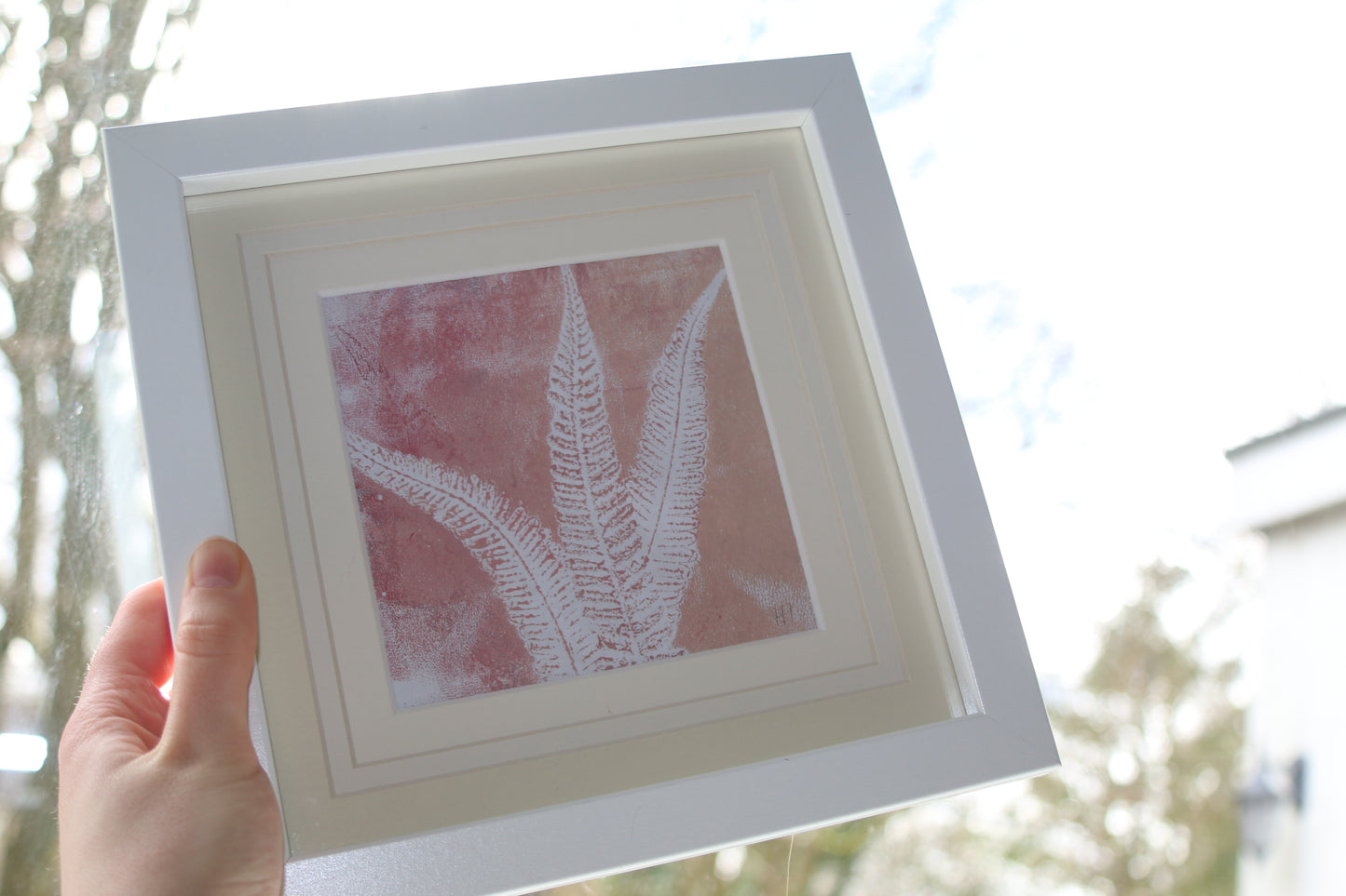 08 Original Pink Fern Art Piece Unframed Mounted